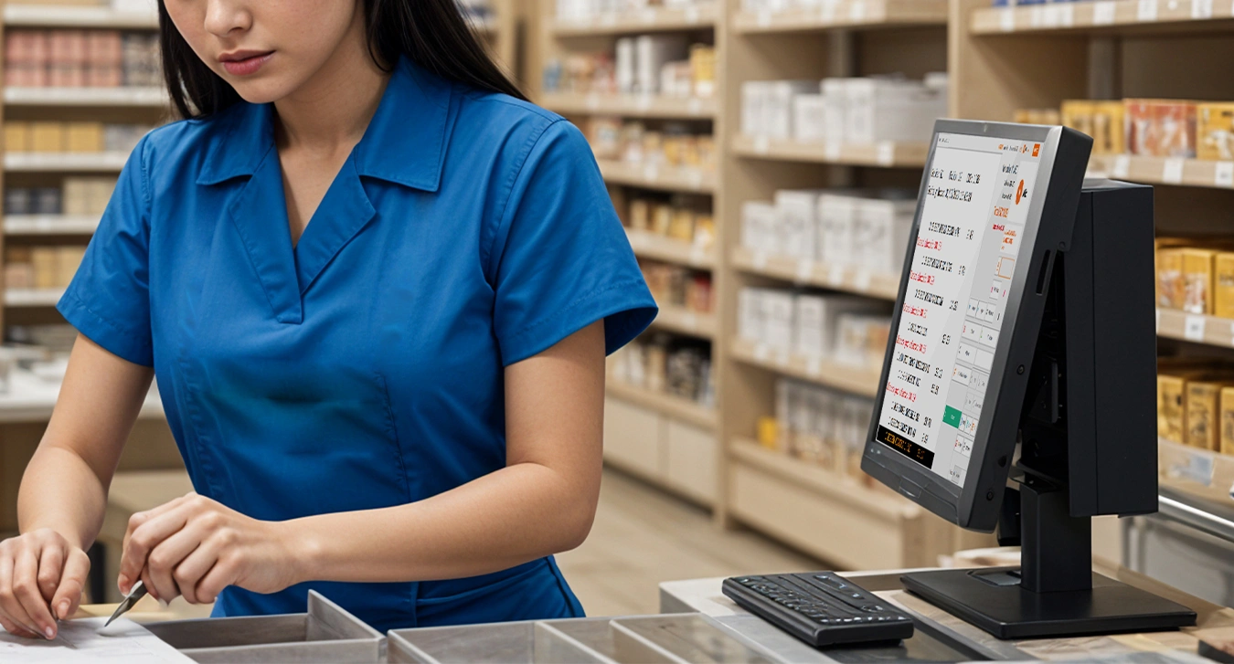 Cashier selling with pinpad